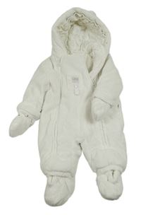 Bílá plyšová zateplená kombinéza s kapucí Kanz