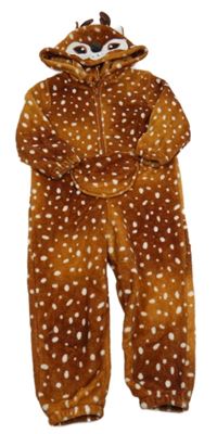 Skořicová puntíkovaná plyšová kombinéza s kapucí - sob 