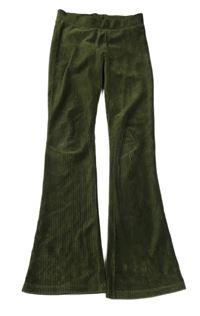 Olivové sametové žebrované flare kalhoty 