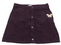 Vínová manšestrová propínací sukně s motýlkem Vertbaudet 