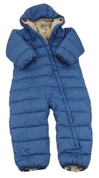 Modrá šusťáková prošívaná zimní kombinéza s kapucí Pocopiano