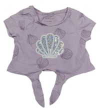 Lila crop tričko s mušlemi a uzlem Primark 