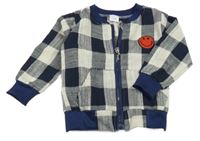 Tmavomodro-smetanová kostkovaná bunda se smajlíkem 