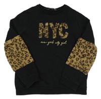 Černo-béžová mikina s nápisem a chlupatými rukávy George