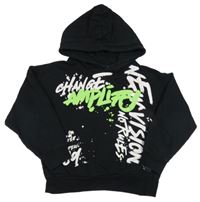 Černá mikina s nápisy a kapucí Unlocked 