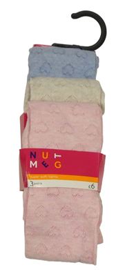 3x - Melírované punčocháče se srdíčky - Světlerůžové/béžové, modré Nutmeg