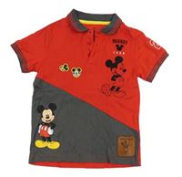 Červeno-tmavošedé polo tričko s Mickey Disney