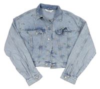 Světlemodrá plísňová riflová crop bunda s kytičkami H&M