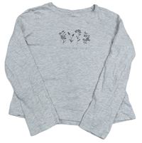 Světlešedé melírované crop triko s kytičkami PRIMARK