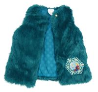 Modrozelená kožešinová podšitá vesta s Frozen a korálky/kamínky Disney