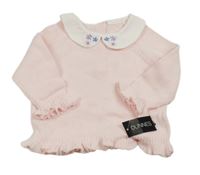 Nový - světlerůžový svetr s volánky a límečkem s kytičkami St. Bernard