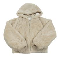 Smetanová kožešinová zateplená crop bunda s kapucí YOUNG IDOLS