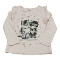 Světlerůžové melírované triko s koťátky a motýlky a volánky dopodopo