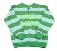 Zeleno-světlemodrá pruhovaná mikina s nápisy LEIGH TUCKER