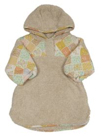 Světlepudrovo-barevně kárované huňaté domácí šaty s kytičkami a kapucí Next