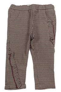 Pudrovo-vínovo-tmavošedé kostkované chino kalhoty s volánky Zara