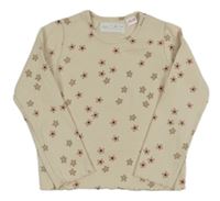 Smetanové žebrované triko s květy ZARA