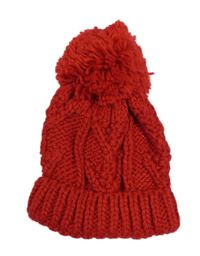 Červená vzorovaná čepice se třpytkami a bambulí Tu