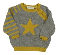 Šedo-okrový melírovaný svetr s hvězdičkou a pruhy Next