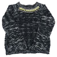 Černo-bílý melírovaný svetr s korálky/kamínky a třpytkami Candy Couture