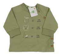 Nové - khaki propínací mikina s obrázky a nápisy Topomini