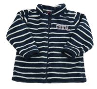 Tmavomodro-bílá pruhovaná plyšová bunda s nápisem lupilu