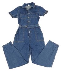 Modrá riflová kombinéza s límečkem a páskem LINDEX