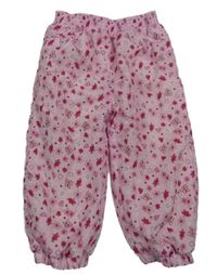 Růžové šusťákové podšité kalhoty s květy a motýlky a srdíčky Ergee