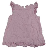 Růžovo-bílá pruhovaná krepová halenka s kytičkami a volánky 