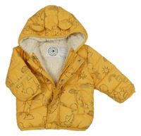 Žlutá prošívaná šusťáková přechodová bunda s Pú a kapucí s oušky George