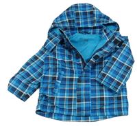 Modro-tmavomodro-černo-bílá kostkovaná šusťáková jarní bunda s odepínací kapucí name it