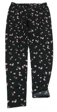 Černé teplákové zateplené legíny s kytičkami Y.F.K.