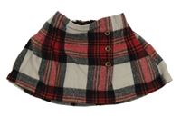 Bílo-černo-červená kostkovaná vlněná sukně s knoflíky Next