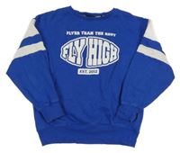 Cobaltově modro-bílá mikina s logem - FLY HIGH PEPCO