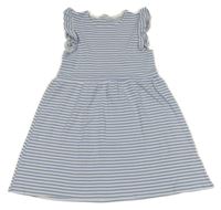 Modro-bílé pruhované žebrované šaty s volánky H&M