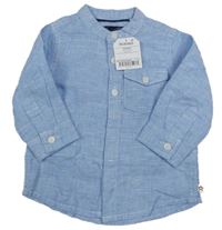 Nové - modrá melírovaná lněná košile Next