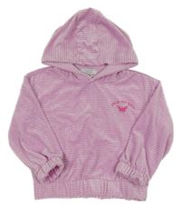 Růžovo-stříbrná pruhovaná sametová mikina s motýlkem a nápisem a kapucí PRIMARK