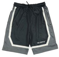 Černo-tmavošedo-bílé sportovní kraťasy s nápisem PRIMARK