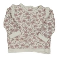 Bílá mikina s květy a větvičkami a volánky Tu