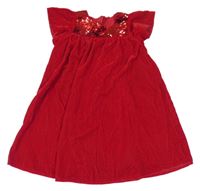 Červené sametovo/manšestrové šaty s překlápěcími flitry H&M