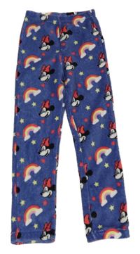 Modrofialové plyšové pyžamové kalhoty s Minnie a duhami Disney