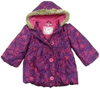 Fialová květovaná šusťáková zimní bunda s kapucí M&S