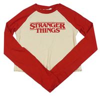 Krémovo-červené žebrované crop triko s nápisem - Stranger Things H&M