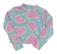 Modro-neonově růžové UV crop triko se srdíčky Primark