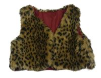 Hnědá kožešinová podšitá crop vesta s leopardím vzorem