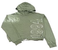 Khaki crop mikina s číslem a kapucí