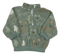 Khaki fleecová mikina se zvířaty zn. George