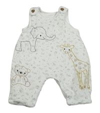 Bílé vzorované zateplené laclové tepláky se slonem a žirafou Nutmeg