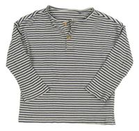 Bílo-tmavomodré pruhované žebrované triko s knoflíky Tu