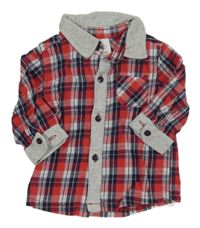 Červeno-tmavomodro-světlešedá kostkovaná košile C&A